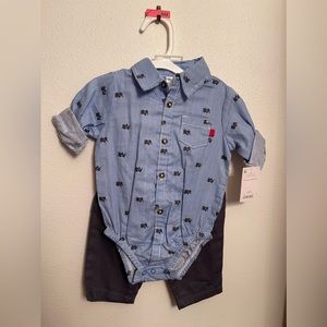 NWT just one you shirt and pants set elephant pinstripe print size 6 months